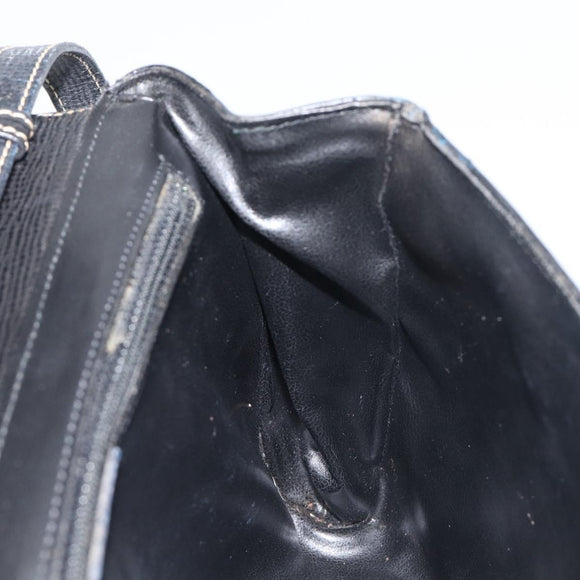 CELINE Circle Hand Bag Leather Black Gold Auth 120926