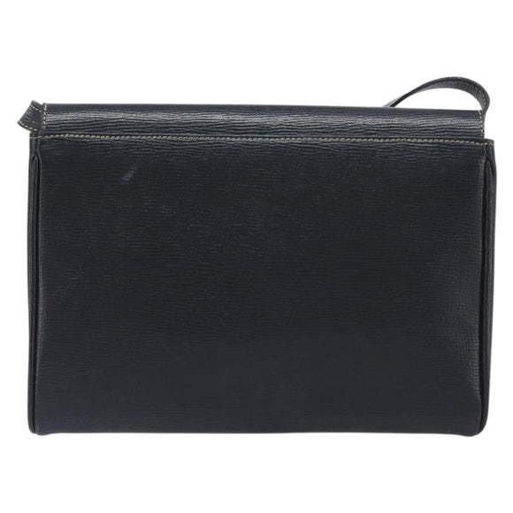 CELINE Circle Hand Bag Leather Black Gold Auth 120926