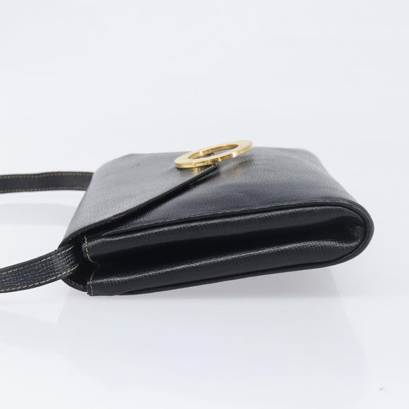 CELINE Circle Hand Bag Leather Black Gold Auth 120926