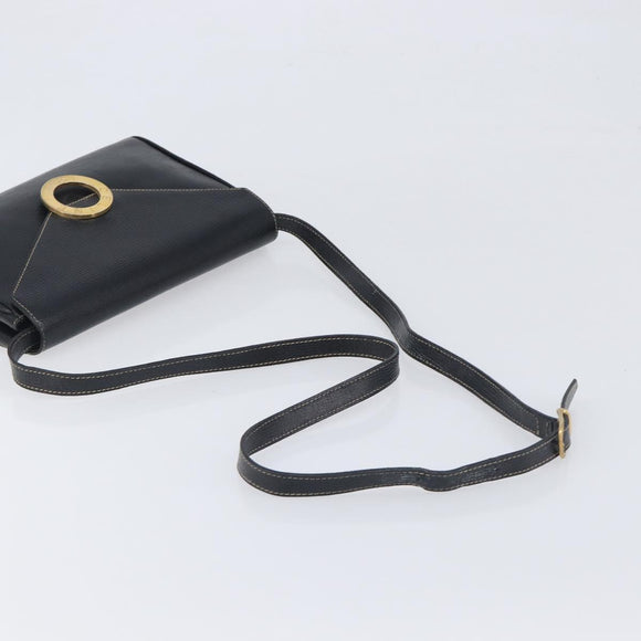 CELINE Circle Hand Bag Leather Black Gold Auth 120926