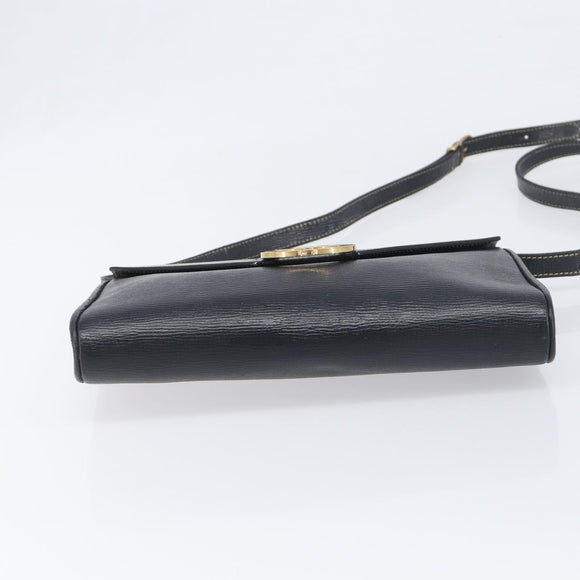 CELINE Circle Hand Bag Leather Black Gold Auth 120926
