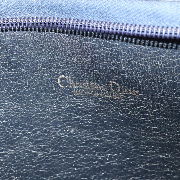 Christian Dior Trotter Canvas Shoulder Bag Navy Gold Auth 120936