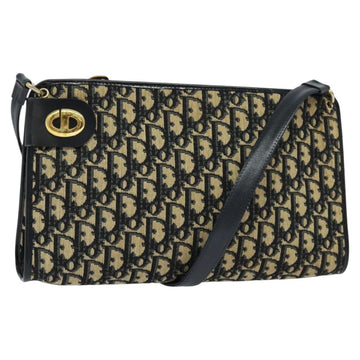Christian Dior Trotter Canvas Shoulder Bag Navy Gold Auth 120936