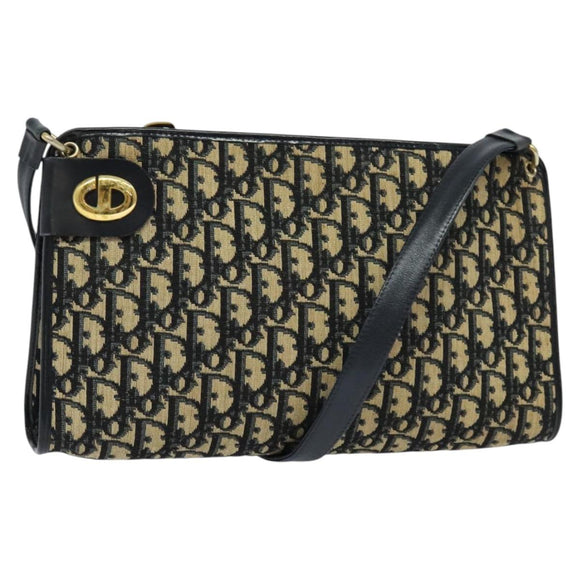 Christian Dior Trotter Canvas Shoulder Bag Navy Gold Auth 120936