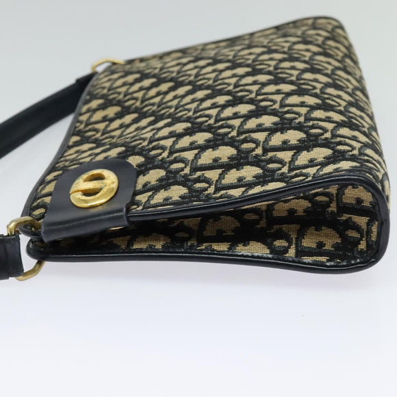 Christian Dior Trotter Canvas Shoulder Bag Navy Gold Auth 120936