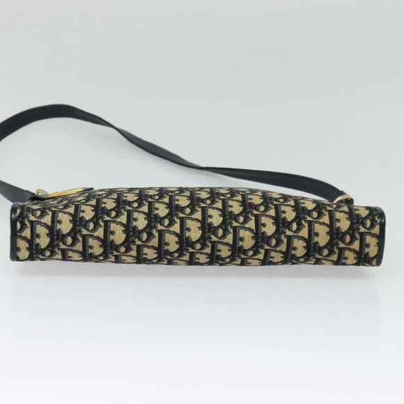 Christian Dior Trotter Canvas Shoulder Bag Navy Gold Auth 120936