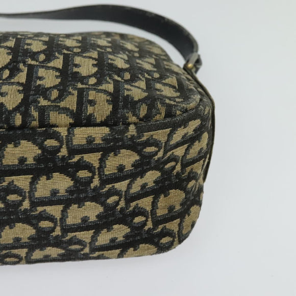 Christian Dior Trotter Canvas Shoulder Bag Navy Gold Auth 120937