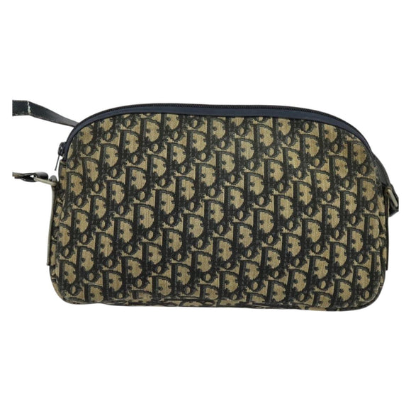 Christian Dior Trotter Canvas Shoulder Bag Navy Gold Auth 120937