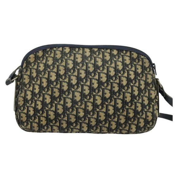Christian Dior Trotter Canvas Shoulder Bag Navy Gold Auth 120937