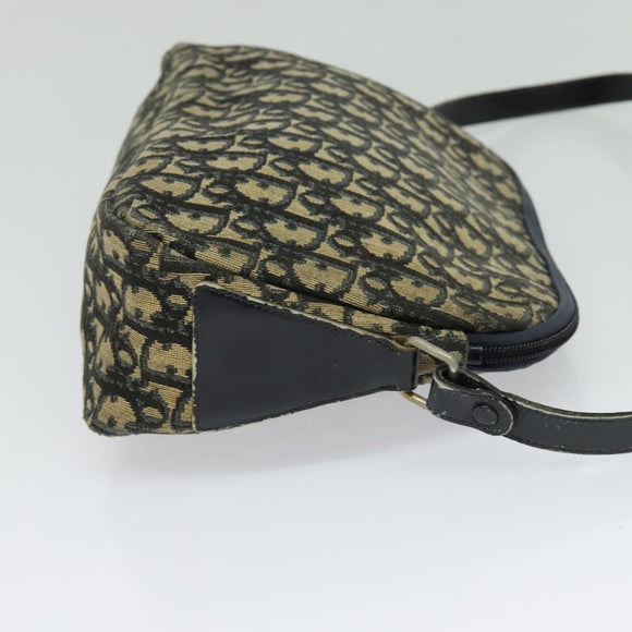 Christian Dior Trotter Canvas Shoulder Bag Navy Gold Auth 120937
