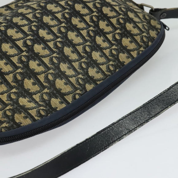 Christian Dior Trotter Canvas Shoulder Bag Navy Gold Auth 120937