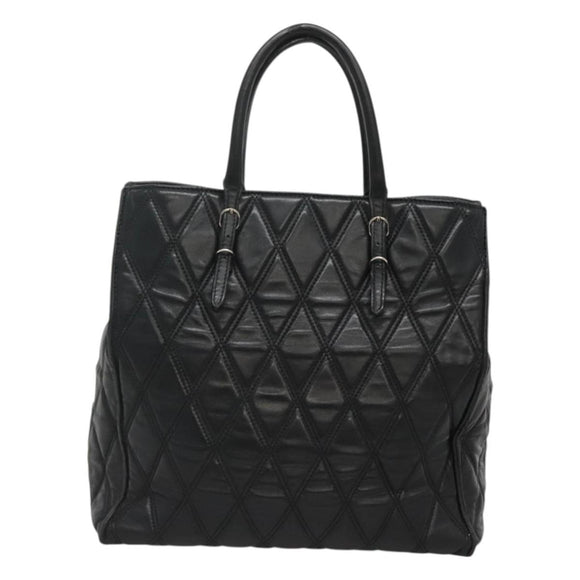 BALENCIAGA Hand Bag Leather Black Silver Auth 120938