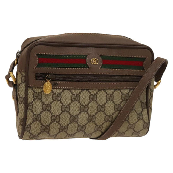 GUCCI GG Supreme Web Sherry Line Bag PVC Beige Gold 001 44 6655 Auth 120942