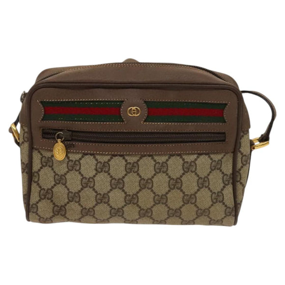 GUCCI GG Supreme Web Sherry Line Bag PVC Beige Gold 001 44 6655 Auth 120942