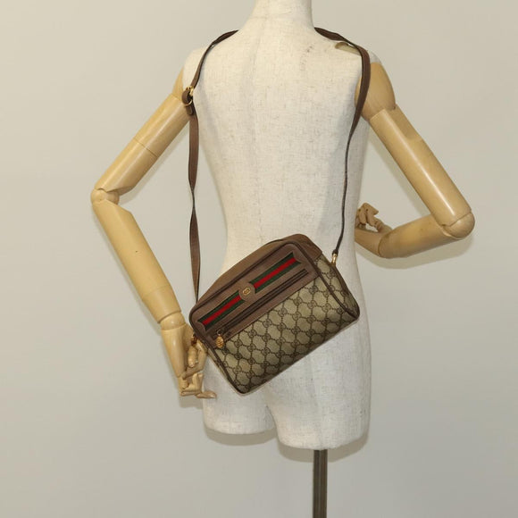 GUCCI GG Supreme Web Sherry Line Bag PVC Beige Gold 001 44 6655 Auth 120942