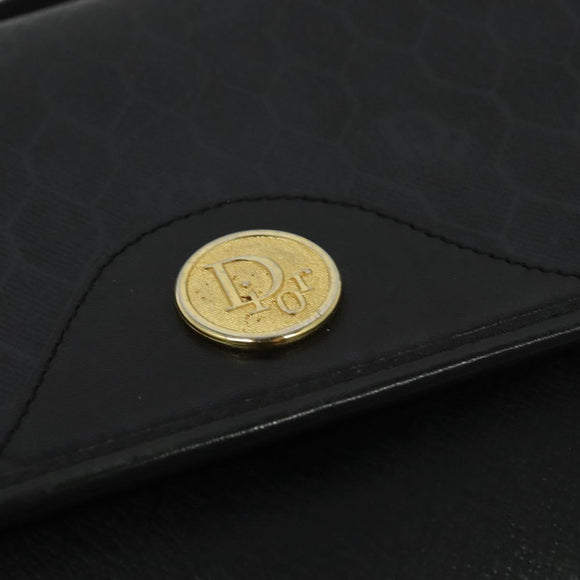 Christian Dior Honeycomb Canvas Shoulder Bag PVC Black Gold Auth 120944