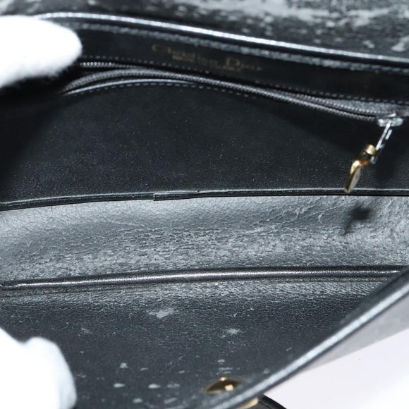 Christian Dior Honeycomb Canvas Shoulder Bag PVC Black Gold Auth 120944