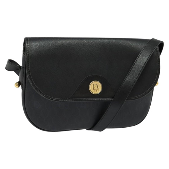 Christian Dior Honeycomb Canvas Shoulder Bag PVC Black Gold Auth 120944