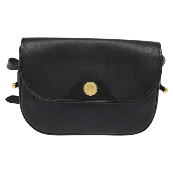 Christian Dior Honeycomb Canvas Shoulder Bag PVC Black Gold Auth 120944