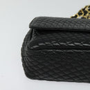 BALLY Quilted Chain Shoulder Bag Leather Black Gold Auth 120948-10