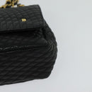 BALLY Quilted Chain Shoulder Bag Leather Black Gold Auth 120948-11