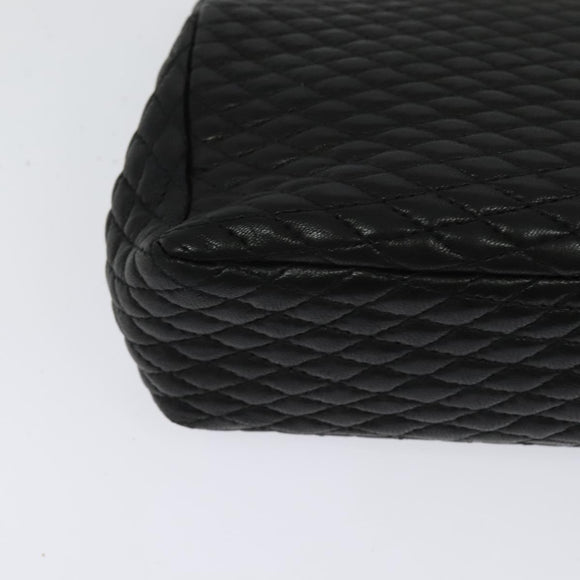 BALLY Quilted Chain Shoulder Bag Leather Black Gold Auth 120948