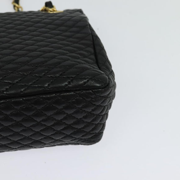 BALLY Quilted Chain Shoulder Bag Leather Black Gold Auth 120948