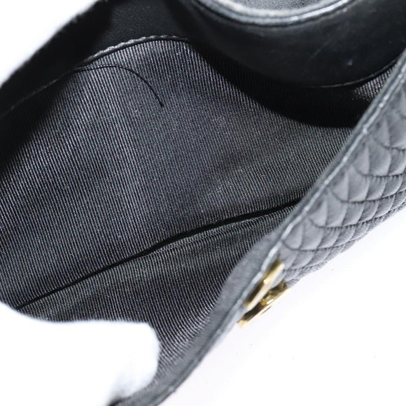 BALLY Quilted Chain Shoulder Bag Leather Black Gold Auth 120948