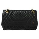 BALLY Quilted Chain Shoulder Bag Leather Black Gold Auth 120948-2