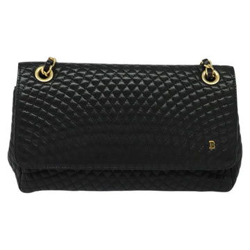 BALLY Quilted Chain Shoulder Bag Leather Black Gold Auth 120948 - 0