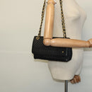 BALLY Quilted Chain Shoulder Bag Leather Black Gold Auth 120948-20