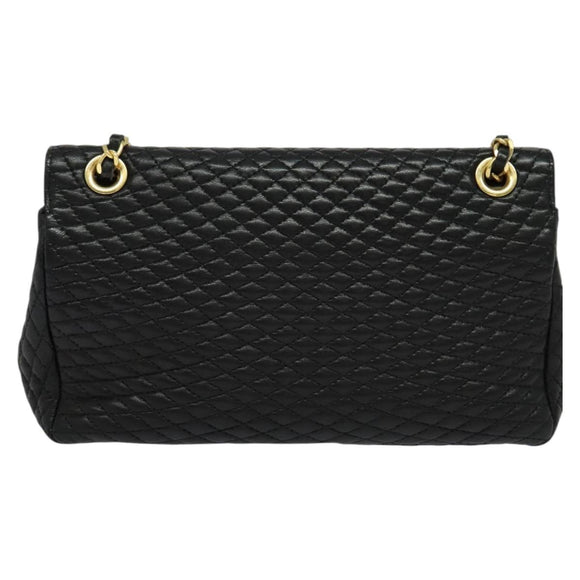 BALLY Quilted Chain Shoulder Bag Leather Black Gold Auth 120948