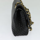 BALLY Quilted Chain Shoulder Bag Leather Black Gold Auth 120948-4