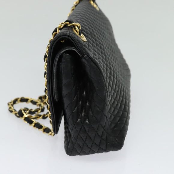 BALLY Quilted Chain Shoulder Bag Leather Black Gold Auth 120948