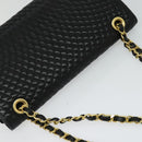 BALLY Quilted Chain Shoulder Bag Leather Black Gold Auth 120948-6