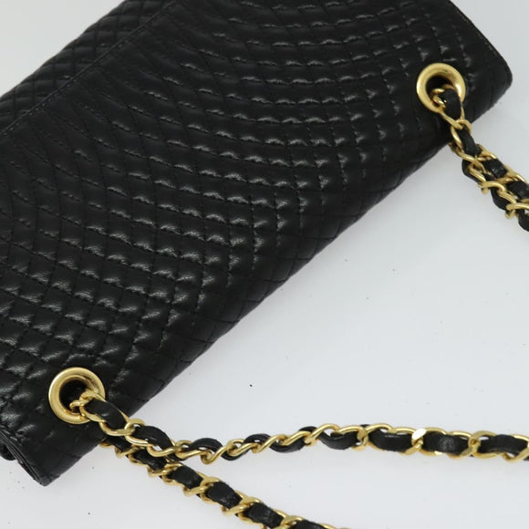 BALLY Quilted Chain Shoulder Bag Leather Black Gold Auth 120948