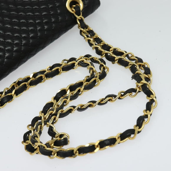 BALLY Quilted Chain Shoulder Bag Leather Black Gold Auth 120948