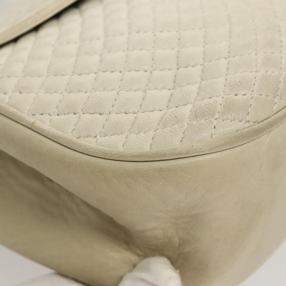 BALLY Hand Bag Leather White Gold Auth 120949