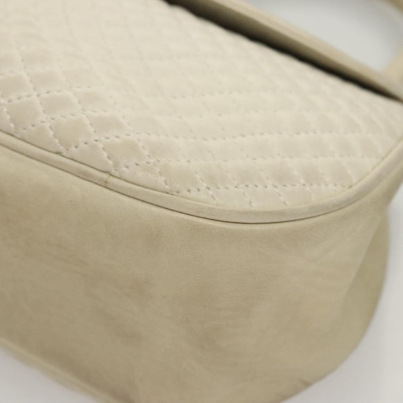 BALLY Hand Bag Leather White Gold Auth 120949