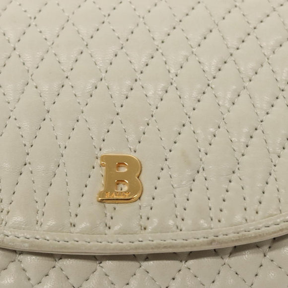 BALLY Hand Bag Leather White Gold Auth 120949