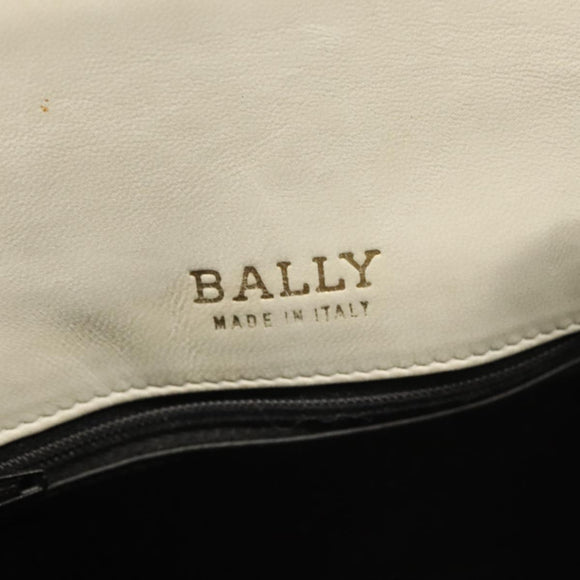 BALLY Hand Bag Leather White Gold Auth 120949