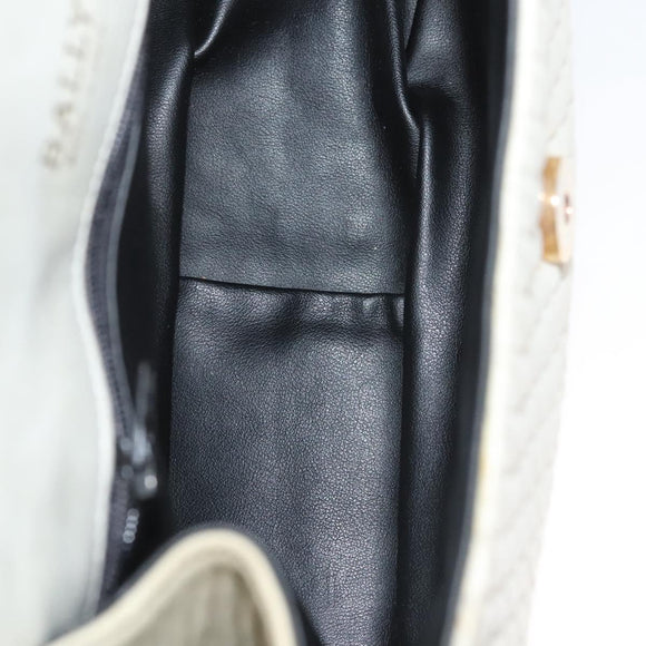 BALLY Hand Bag Leather White Gold Auth 120949