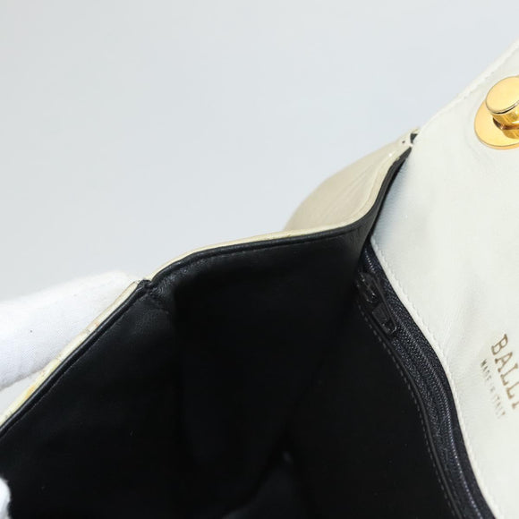 BALLY Hand Bag Leather White Gold Auth 120949