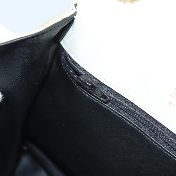 BALLY Hand Bag Leather White Gold Auth 120949