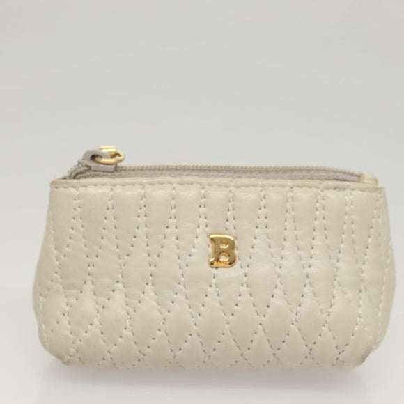 BALLY Hand Bag Leather White Gold Auth 120949