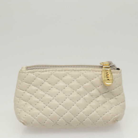 BALLY Hand Bag Leather White Gold Auth 120949