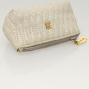 BALLY Hand Bag Leather White Gold Auth 120949-26