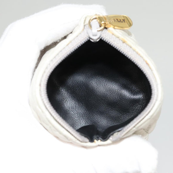 BALLY Hand Bag Leather White Gold Auth 120949