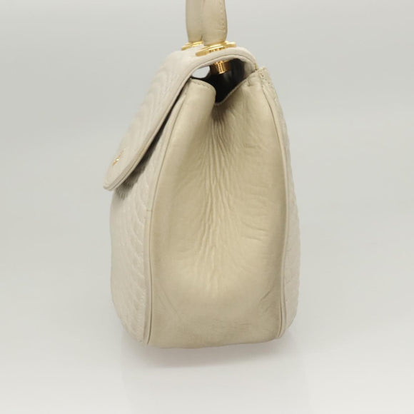 BALLY Hand Bag Leather White Gold Auth 120949