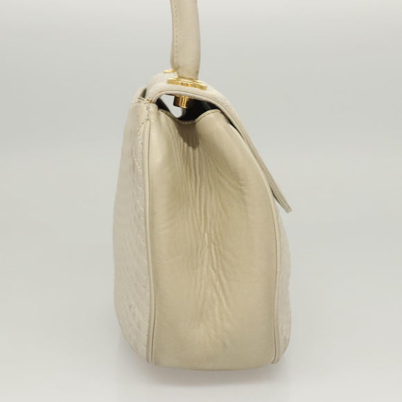 BALLY Hand Bag Leather White Gold Auth 120949